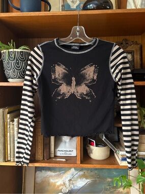 Social Collision Y2K Stripe Baby Tee S